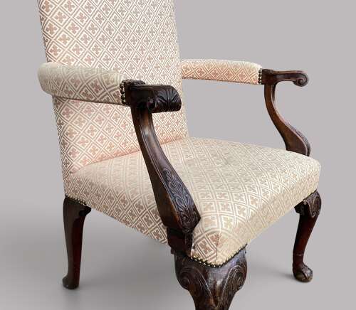 Good George II Irish carved mahogany open armchair
