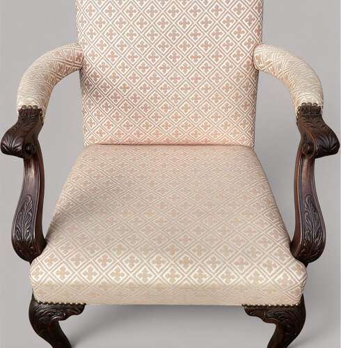 Good George II Irish carved mahogany open armchair