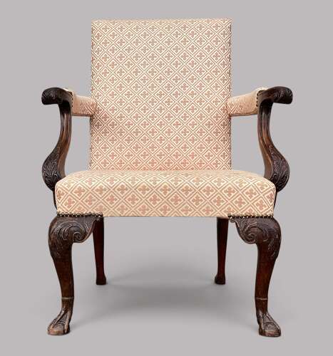 Good George II Irish carved mahogany open armchair