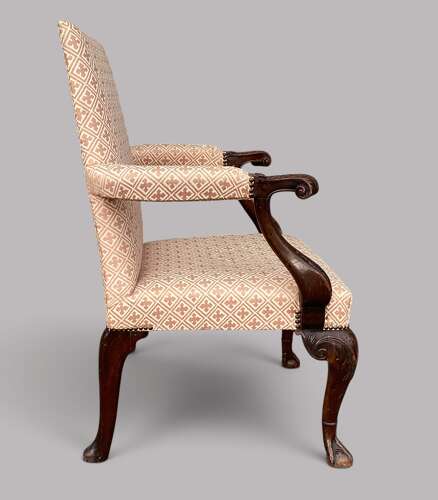 Good George II Irish carved mahogany open armchair