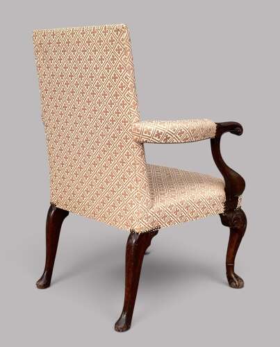 Good George II Irish carved mahogany open armchair