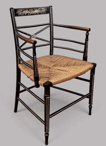 Attractive Regency painted elbow chair of neat proportions